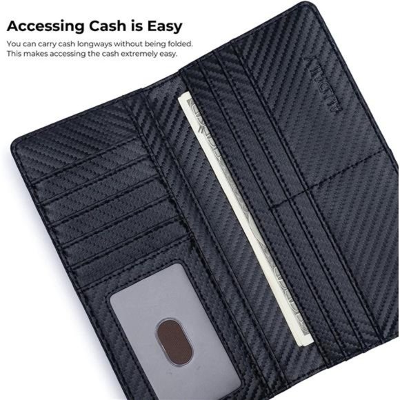 marshal-black-swiss-marshal-  Men\'s Bifold Long Slim Wallet Leather RFID Blocking Credit Card Holder, Black